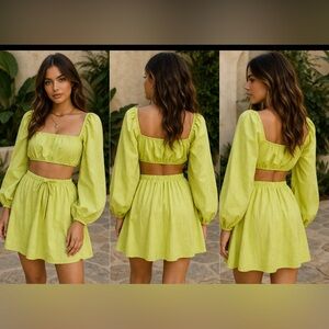 Charlie Holiday Bright Lime Green Square-Neck Crop Top